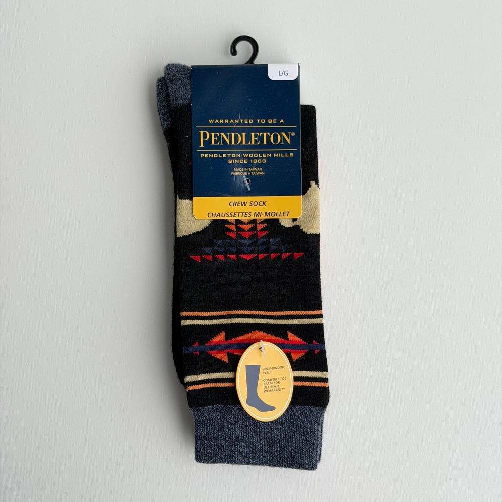 Pendleton Crew Socks Mens Large Black Aztec Southwestern Wool Blend NWT